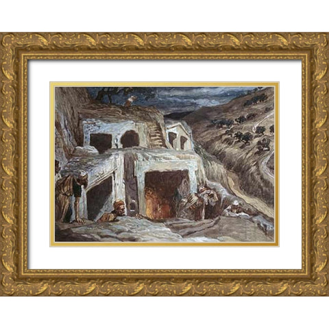 Those That Dwell In The Sepulchers Gold Ornate Wood Framed Art Print with Double Matting by Tissot, James