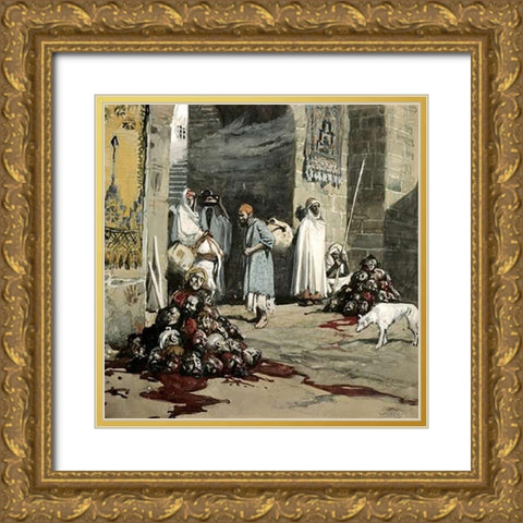Two Heaps of Skulls at The City Gate Gold Ornate Wood Framed Art Print with Double Matting by Tissot, James