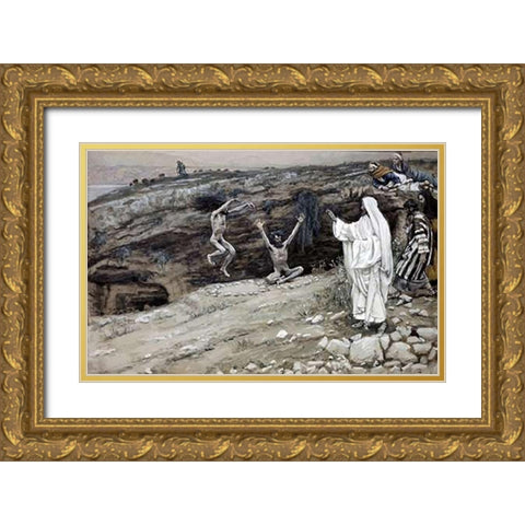 Two Men Vintagesessed With Devils Gold Ornate Wood Framed Art Print with Double Matting by Tissot, James