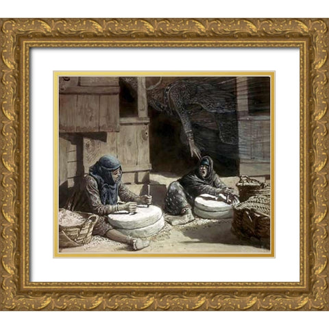 Two Women at The Mill Gold Ornate Wood Framed Art Print with Double Matting by Tissot, James