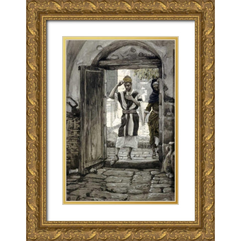 When Ye Come Into a House Salute It Gold Ornate Wood Framed Art Print with Double Matting by Tissot, James Jacques