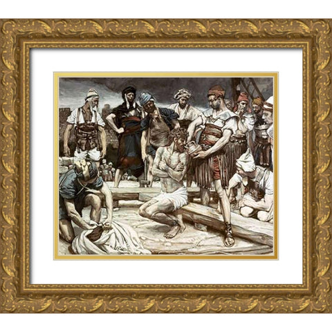 Wine Mixed With Myrrh Gold Ornate Wood Framed Art Print with Double Matting by Tissot, James
