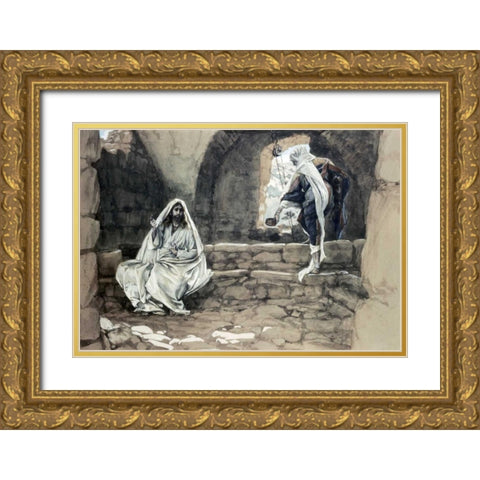 Woman of Samaria at The Well Gold Ornate Wood Framed Art Print with Double Matting by Tissot, James Jacques