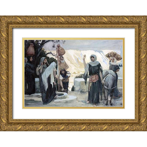 Women at The Well Gold Ornate Wood Framed Art Print with Double Matting by Tissot, James