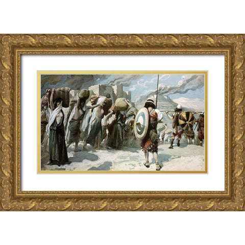 Women of The Midian Led Captive By The Hebrews Gold Ornate Wood Framed Art Print with Double Matting by Tissot, James