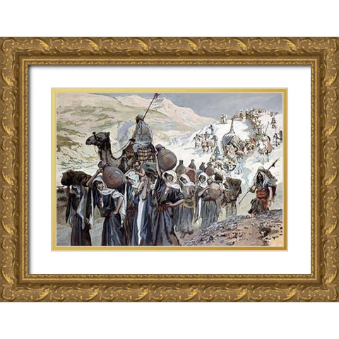Women of Ziklag Taken Into Captivity Gold Ornate Wood Framed Art Print with Double Matting by Tissot, James