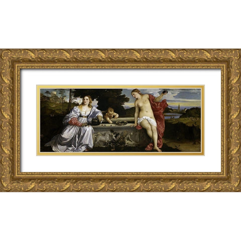 Sacred and Profane Love Gold Ornate Wood Framed Art Print with Double Matting by Titian
