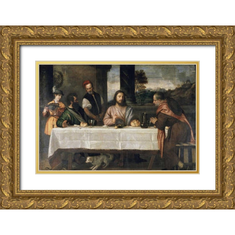 Supper at Emmaus Gold Ornate Wood Framed Art Print with Double Matting by Titian