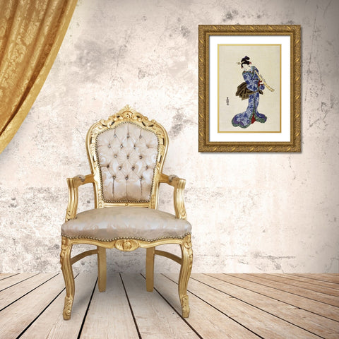 Shakuhachi Gold Ornate Wood Framed Art Print with Double Matting by Toyokuni, Utagawa