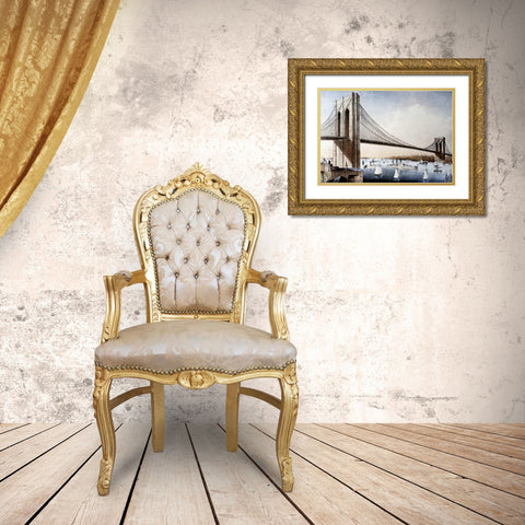 Brooklyn Bridge, New York City Gold Ornate Wood Framed Art Print with Double Matting by Unknown