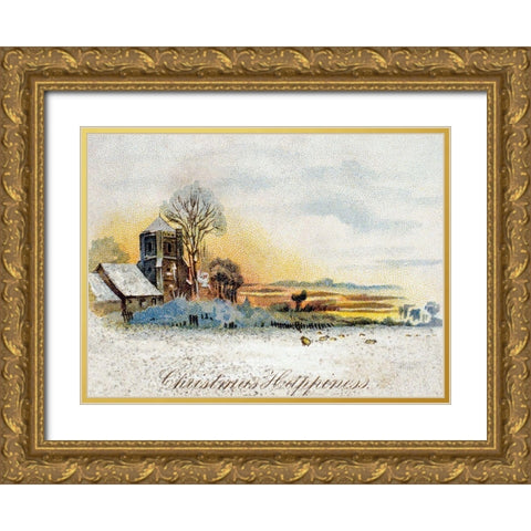 Christmas Happiness Gold Ornate Wood Framed Art Print with Double Matting by Unknown