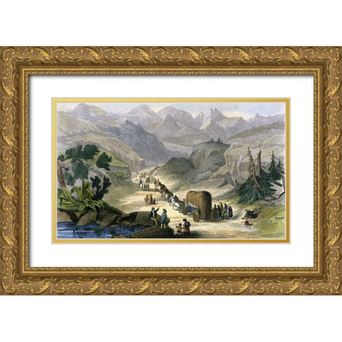 Emigrant Party On The Road To California Gold Ornate Wood Framed Art Print with Double Matting by Unknown