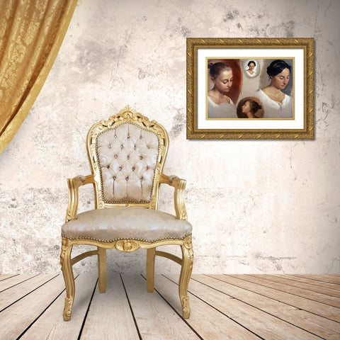 Heads Gold Ornate Wood Framed Art Print with Double Matting by Unknown