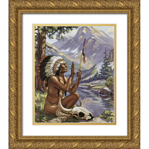Indian Worship Gold Ornate Wood Framed Art Print with Double Matting by Unknown