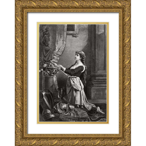 Joan Of Arc At Prayer Gold Ornate Wood Framed Art Print with Double Matting by Unknown