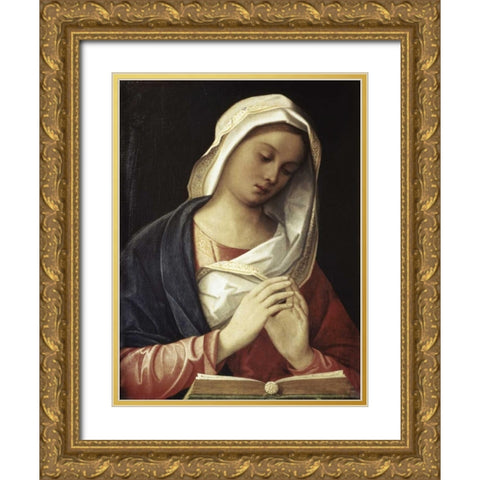 Madonna In Prayer Gold Ornate Wood Framed Art Print with Double Matting by Unknown
