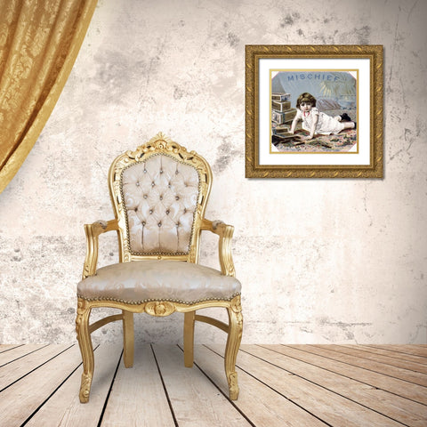 Mischief Gold Ornate Wood Framed Art Print with Double Matting by Unknown