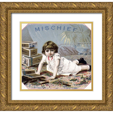 Mischief Gold Ornate Wood Framed Art Print with Double Matting by Unknown