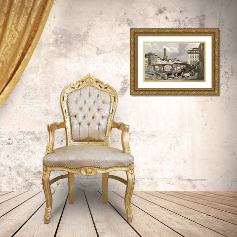 Ponte Santa Trinita Gold Ornate Wood Framed Art Print with Double Matting by Unknown