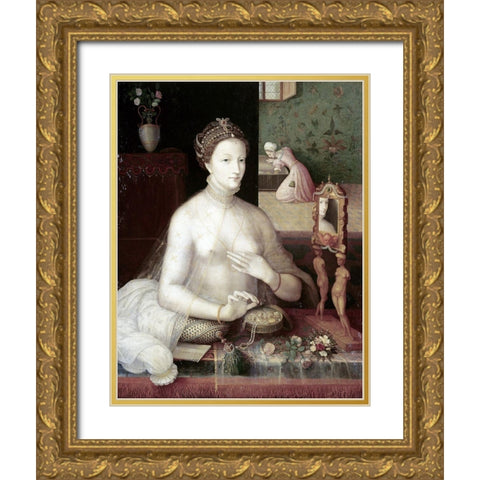 Portrait of a Woman Gold Ornate Wood Framed Art Print with Double Matting by Unknown