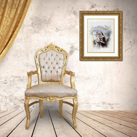 Rose Acacia Gold Ornate Wood Framed Art Print with Double Matting by Unknown