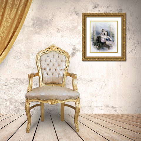 Roses Gold Ornate Wood Framed Art Print with Double Matting by Unknown