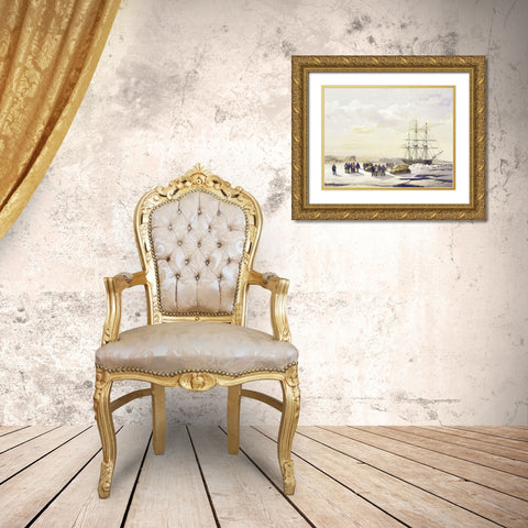 Sledge Party Leaving H.M.S. Investigator Gold Ornate Wood Framed Art Print with Double Matting by Unknown