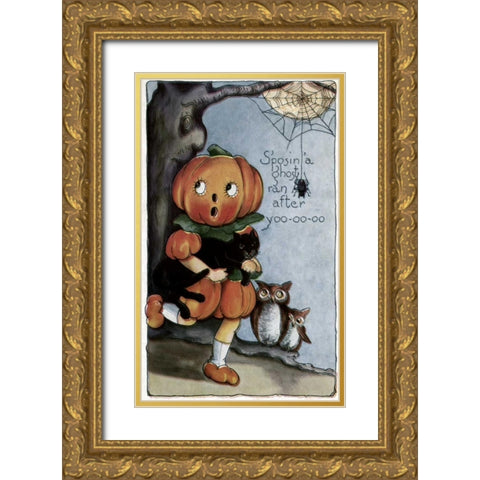 SPosin a Ghost Ran After Yoo-Oo-Oo Gold Ornate Wood Framed Art Print with Double Matting by Unknown