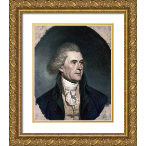 Thomas Jefferson Gold Ornate Wood Framed Art Print with Double Matting by Unknown
