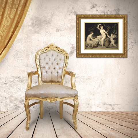 Venus and Cupid Gold Ornate Wood Framed Art Print with Double Matting by Unknown