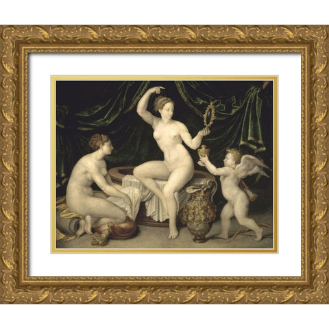 Venus and Cupid Gold Ornate Wood Framed Art Print with Double Matting by Unknown