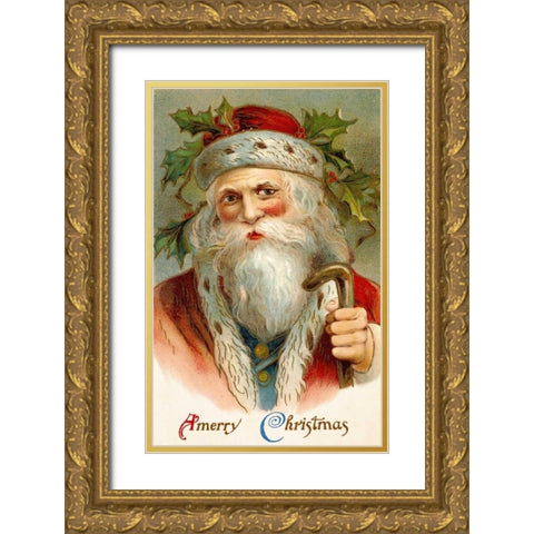 Vintage Santa Gold Ornate Wood Framed Art Print with Double Matting by Unknown