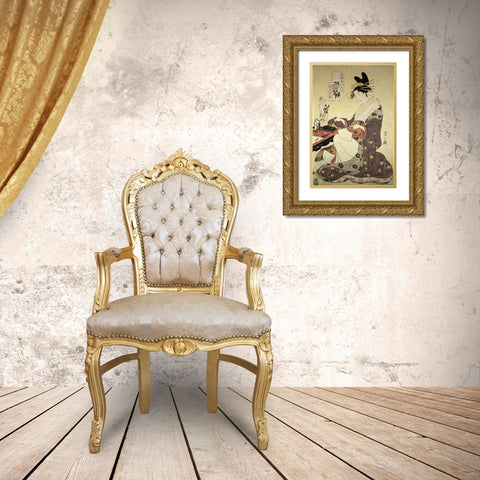Woman Painting Gold Ornate Wood Framed Art Print with Double Matting by Unknown