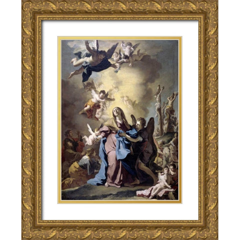 The Virgin Swooning on Calvary Gold Ornate Wood Framed Art Print with Double Matting by Vaccaro, Domenico Antonio