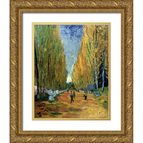 Allee des Alyscamps Gold Ornate Wood Framed Art Print with Double Matting by Van Gogh, Vincent