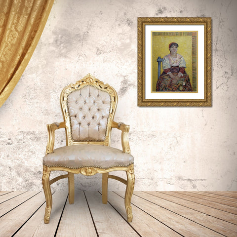An Italian Woman Gold Ornate Wood Framed Art Print with Double Matting by Van Gogh, Vincent