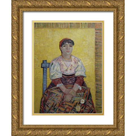 An Italian Woman Gold Ornate Wood Framed Art Print with Double Matting by Van Gogh, Vincent