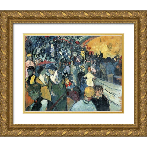 Arena in Arles Gold Ornate Wood Framed Art Print with Double Matting by Van Gogh, Vincent
