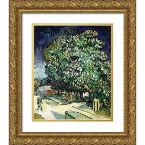 Chestnut Trees in Blossom Gold Ornate Wood Framed Art Print with Double Matting by Van Gogh, Vincent