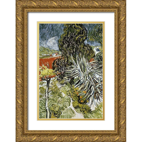 Dr Gachets Garden at Auvers-Sur-Oise Gold Ornate Wood Framed Art Print with Double Matting by Van Gogh, Vincent