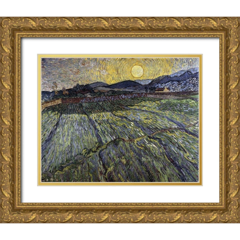 Enclosed Field with Rising Sun, Saint-Remy Gold Ornate Wood Framed Art Print with Double Matting by Van Gogh, Vincent