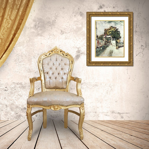 Entrance to the Moulin De La Galette Gold Ornate Wood Framed Art Print with Double Matting by Van Gogh, Vincent