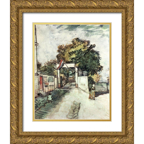 Entrance to the Moulin De La Galette Gold Ornate Wood Framed Art Print with Double Matting by Van Gogh, Vincent