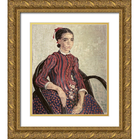 La Mousme Gold Ornate Wood Framed Art Print with Double Matting by Van Gogh, Vincent