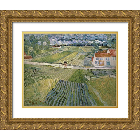 Landscape With Carriage and Train Gold Ornate Wood Framed Art Print with Double Matting by Van Gogh, Vincent