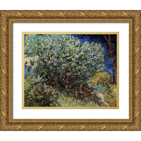 Lilacs Gold Ornate Wood Framed Art Print with Double Matting by Van Gogh, Vincent