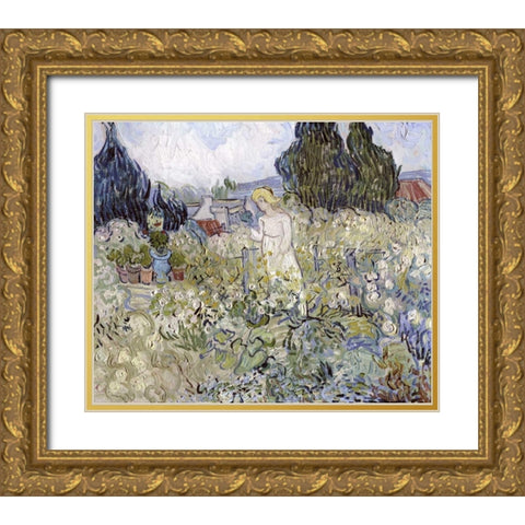 Marguerite Gachet in the Garden at Auvers-Sur-Oise Gold Ornate Wood Framed Art Print with Double Matting by Van Gogh, Vincent