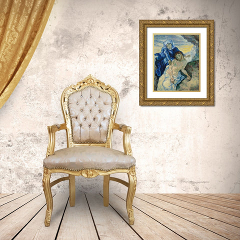 Pieta (After Delacroix) Gold Ornate Wood Framed Art Print with Double Matting by Van Gogh, Vincent