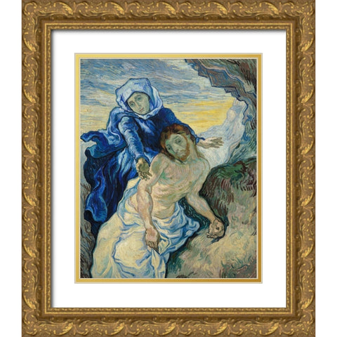 Pieta (After Delacroix) Gold Ornate Wood Framed Art Print with Double Matting by Van Gogh, Vincent