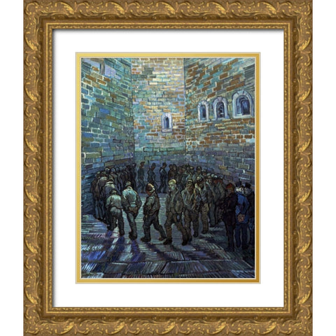 Prisoners Exercising - After Dore Gold Ornate Wood Framed Art Print with Double Matting by Van Gogh, Vincent